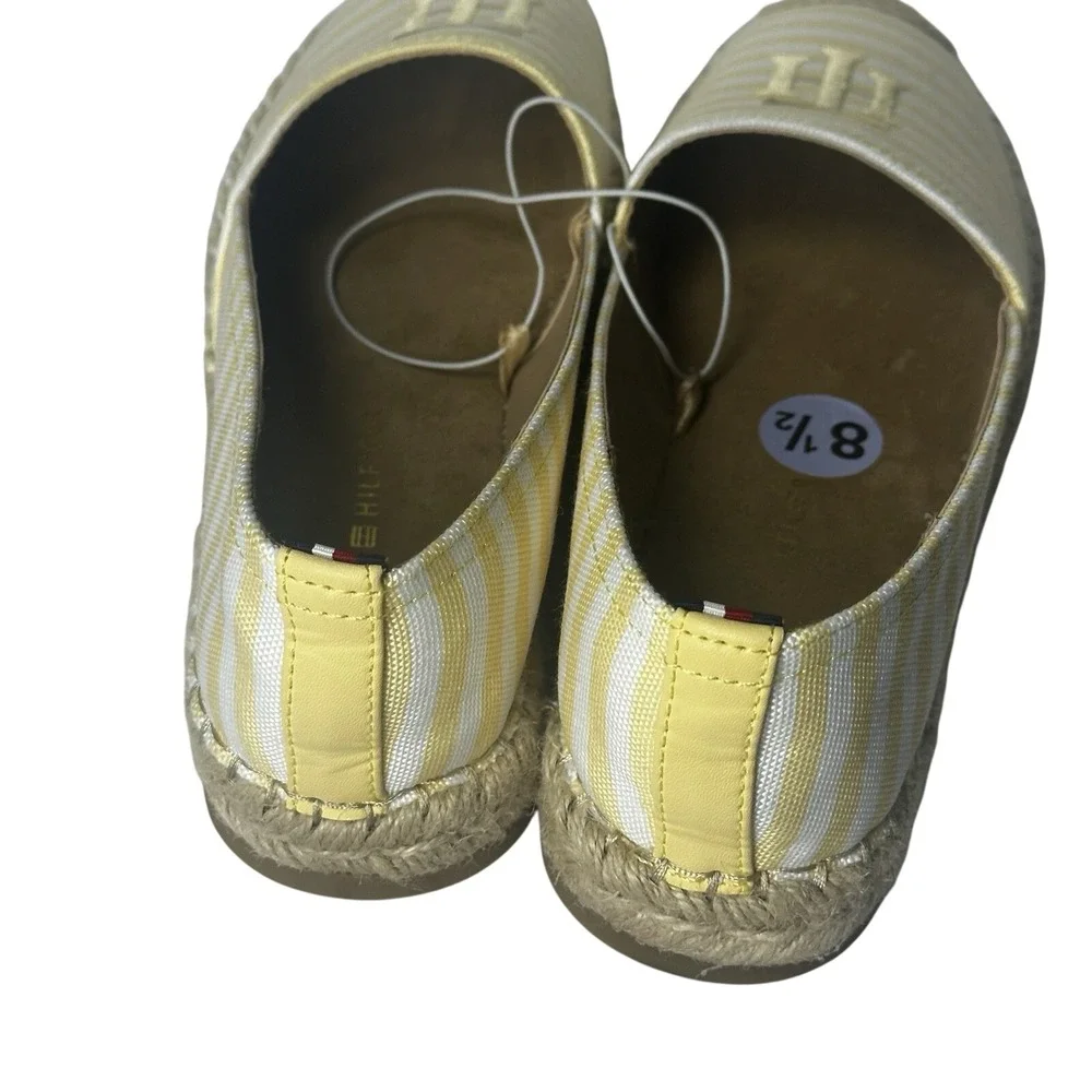 Tommy Hilfiger Pieke‎ Yellow White Striped Espadrille Flats Logo Slip On 8.5M